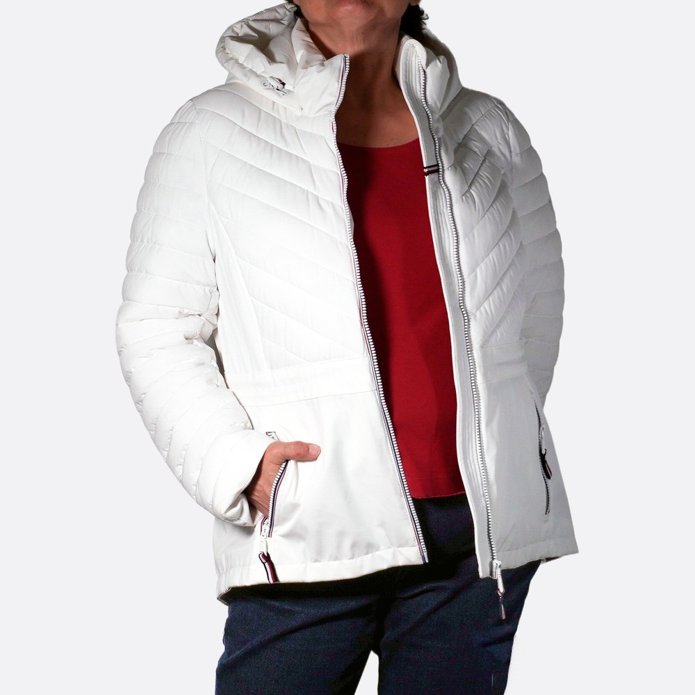 Tommy Hilfiger Chevron Puffer Jacket L XL 1X White Quilted Hooded Coat NWT